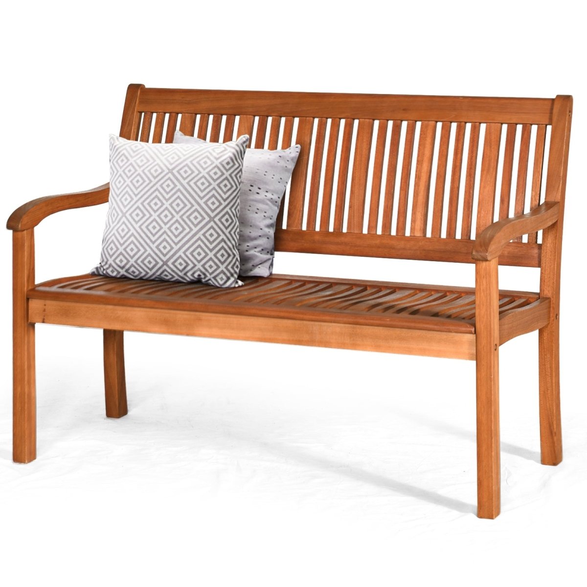 Solid Wood Garden Bench – 2 - Person Eucalyptus Patio Bench with Curved Back & Wide Armrests - Napa Valley Wildflower Co.