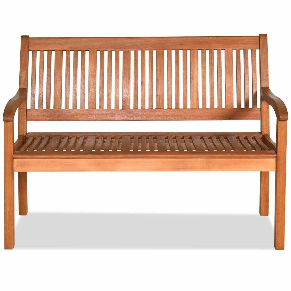 Solid Wood Garden Bench – 2 - Person Eucalyptus Patio Bench with Curved Back & Wide Armrests - Napa Valley Wildflower Co.