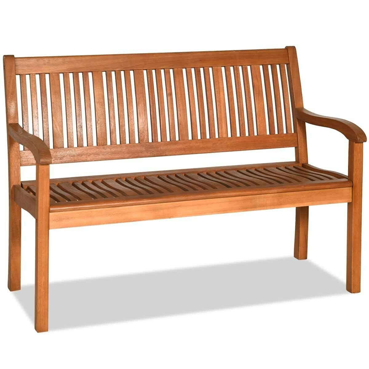 Solid Wood Garden Bench – 2 - Person Eucalyptus Patio Bench with Curved Back & Wide Armrests - Napa Valley Wildflower Co.