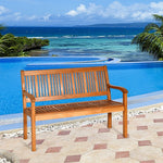 Solid Wood Garden Bench – 2 - Person Eucalyptus Patio Bench with Curved Back & Wide Armrests - Napa Valley Wildflower Co.