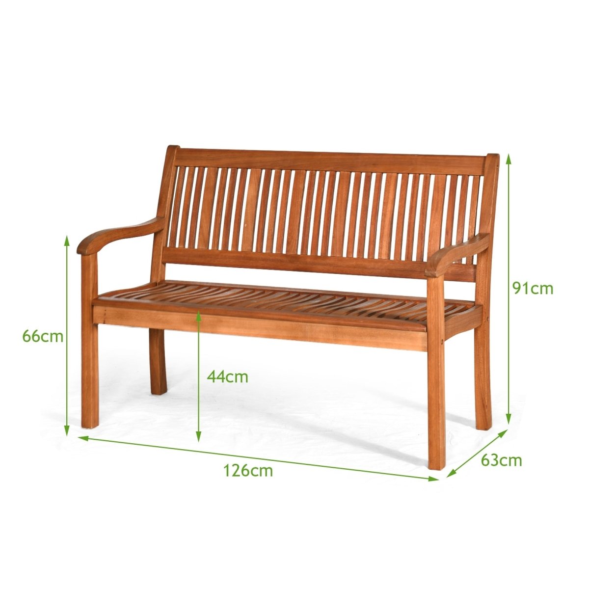 Solid Wood Garden Bench – 2 - Person Eucalyptus Patio Bench with Curved Back & Wide Armrests - Napa Valley Wildflower Co.