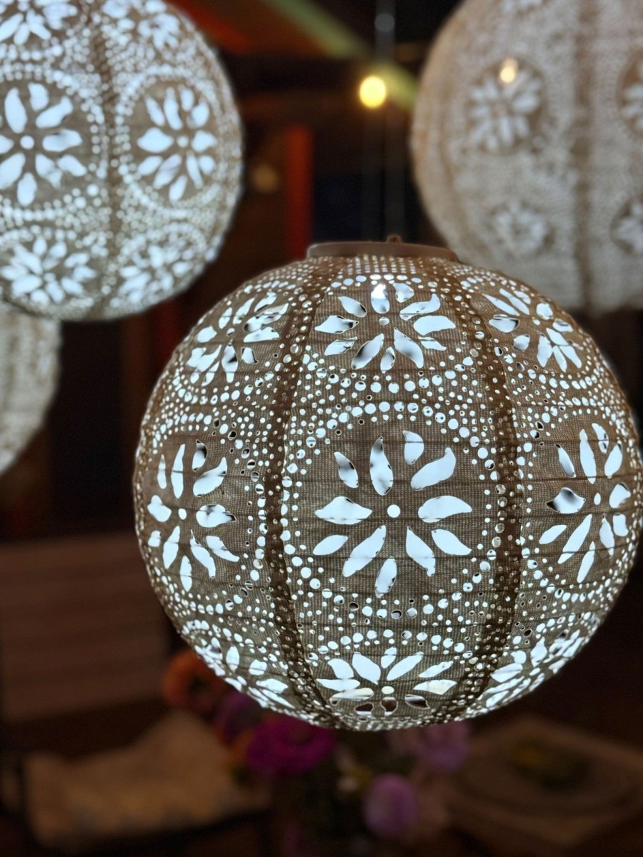 Stella Luxe Globe Boho Pearl 12" LED Lantern (Battery Powered) - Napa Valley Wildflower Co.