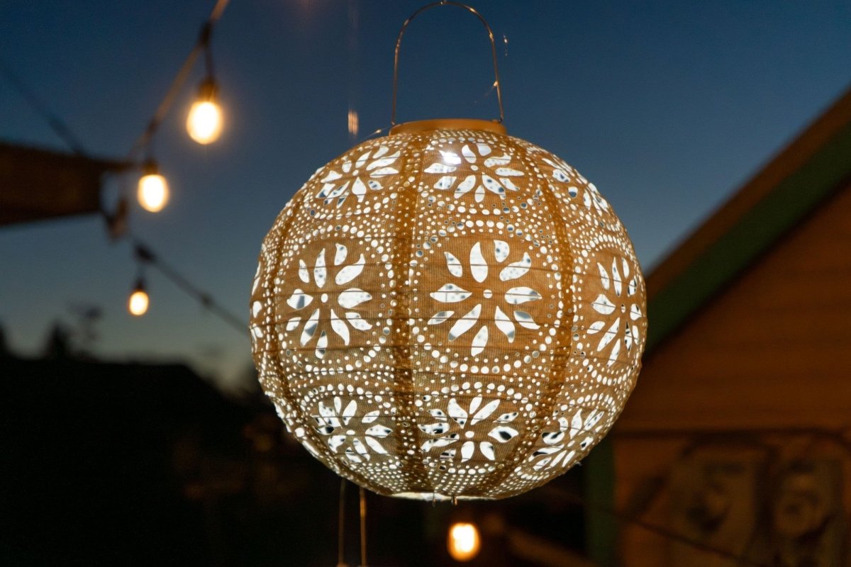 Stella Luxe Globe Boho Pearl 12" LED Lantern (Battery Powered) - Napa Valley Wildflower Co.