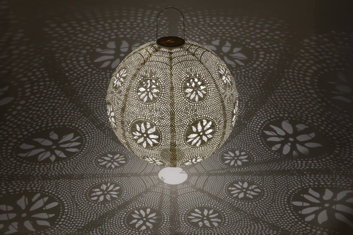 Stella Luxe Globe Boho Pearl 18" LED Lantern (Battery Powered) - Napa Valley Wildflower Co.