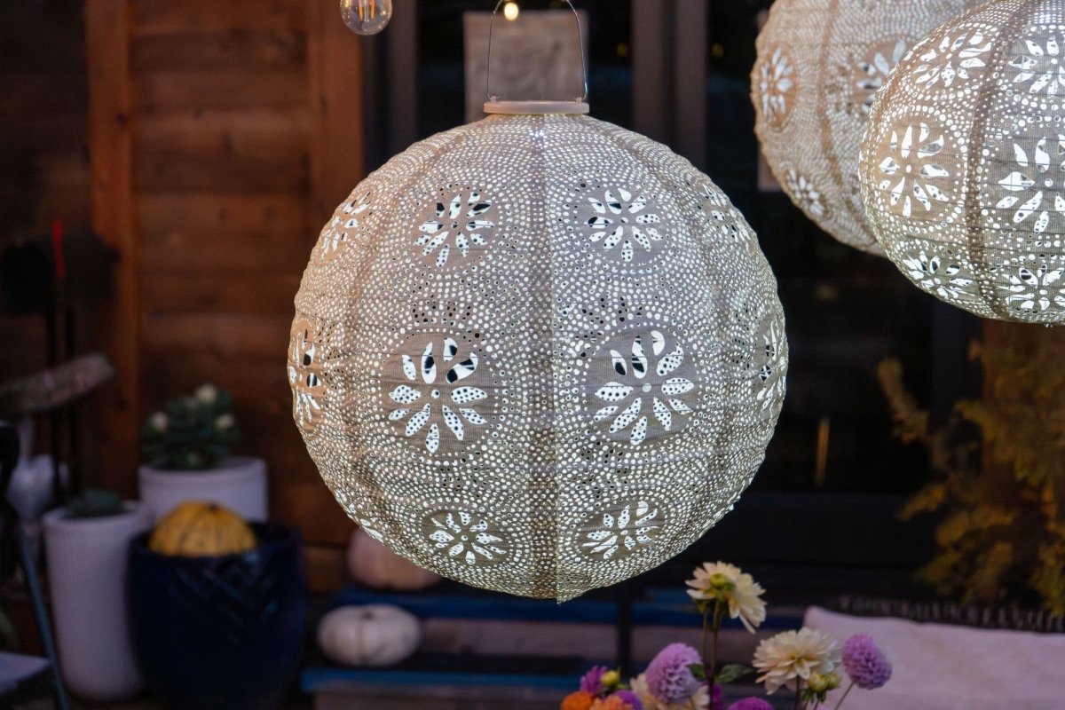 Stella Luxe Globe Boho Pearl 18" LED Lantern (Battery Powered) - Napa Valley Wildflower Co.