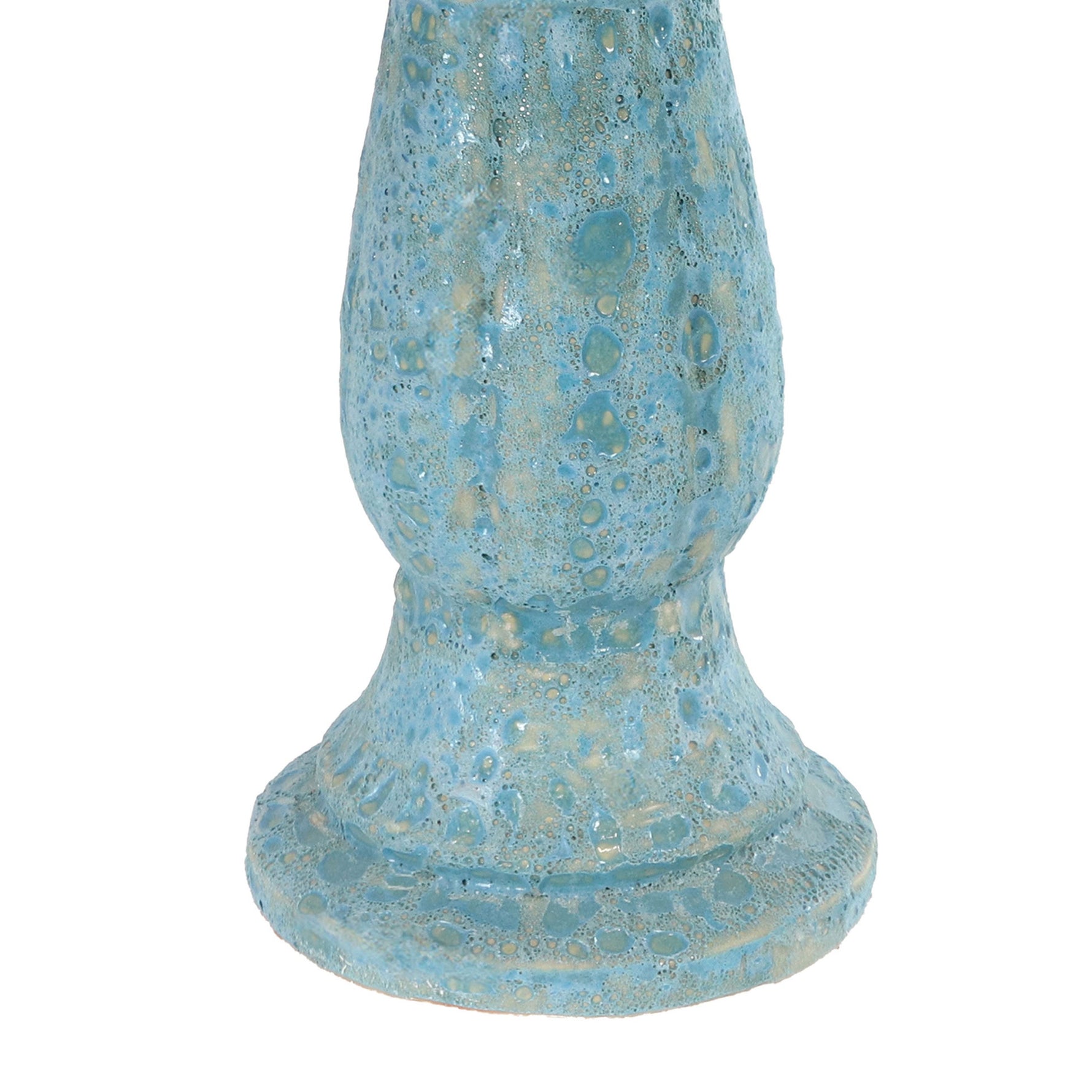 A light blue textured ceramic vase or candle holder with a flared base, shown against a plain white background.