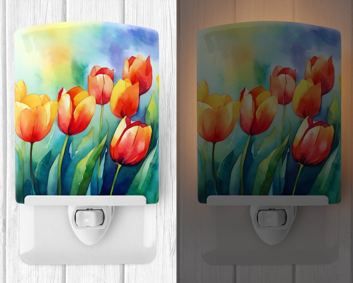 Tulips in Watercolor Ceramic Nightlight - Napa Valley Wildflower Co.
