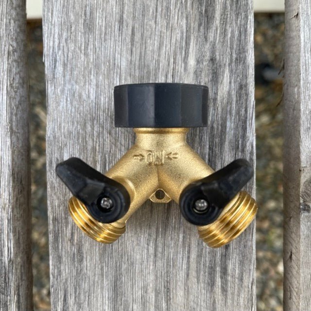 Two - Way Brass Garden Hose Splitter - Napa Valley Wildflower Co.