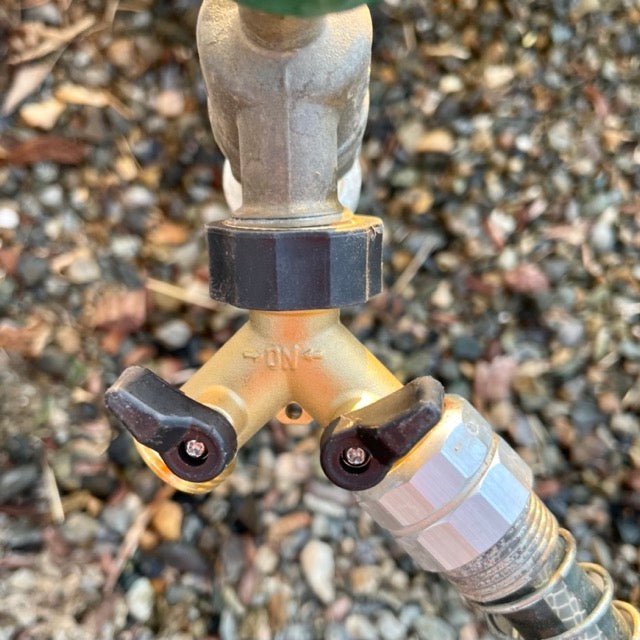 Two - Way Brass Garden Hose Splitter - Napa Valley Wildflower Co.
