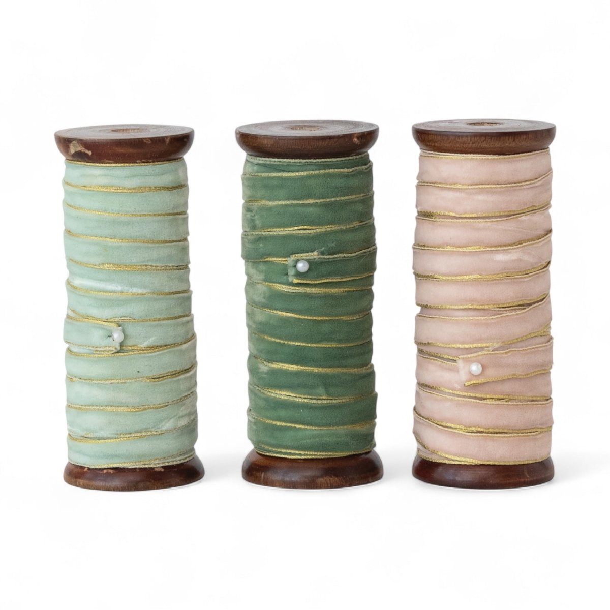 Velvet Ribbon with Gold Edges on Wood Spool - Napa Valley Wildflower Co.