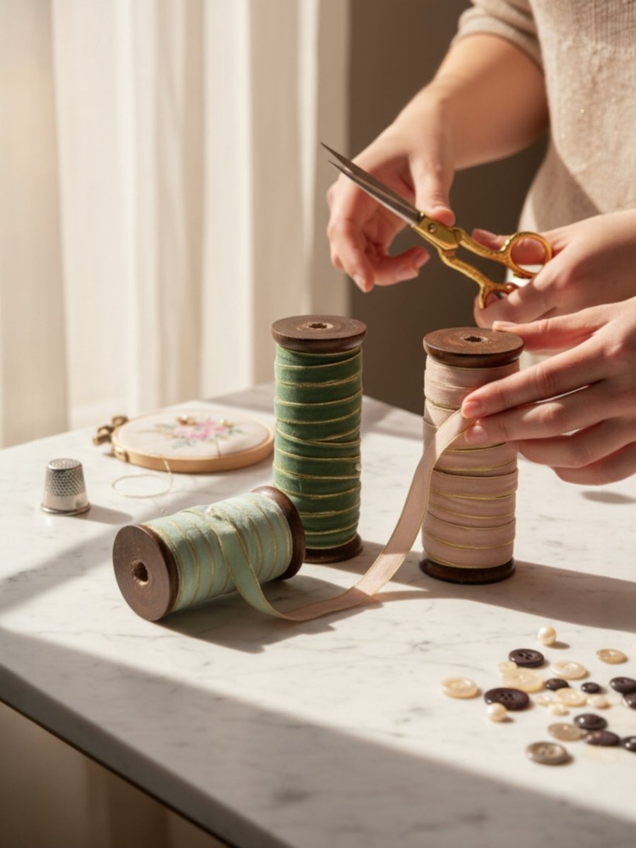 Velvet Ribbon with Gold Edges on Wood Spool - Napa Valley Wildflower Co.