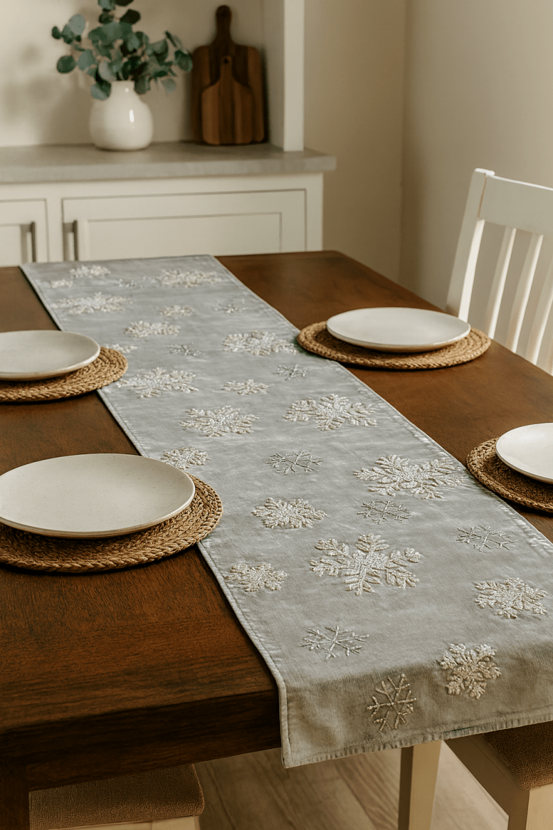 Velvet Snowflake Embroidered Table Runner - Napa Valley Wildflower Co.