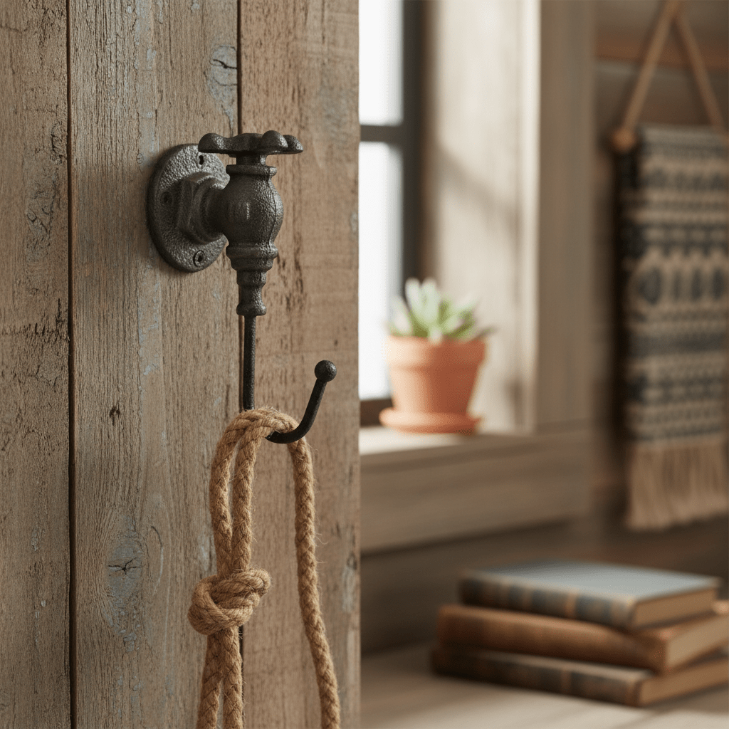 Vintage Cast Iron Faucet Hook, Industrial Farmhouse Wall Accent - Napa Valley Wildflower Co.