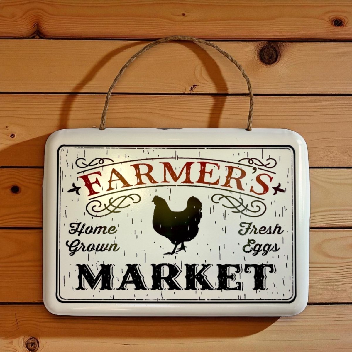 Vintage Farmer's Market Sign with Chicken | Rustic Metal Wall Decor - Napa Valley Wildflower Co.