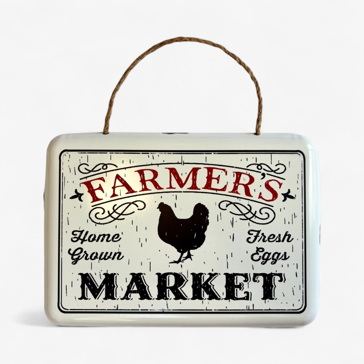 Vintage Farmer's Market Sign with Chicken | Rustic Metal Wall Decor - Napa Valley Wildflower Co.
