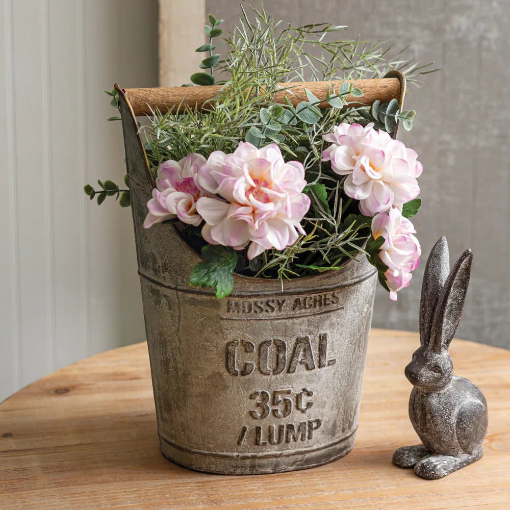 Vintage - Inspired Metal Coal Bucket with Wood Handle - Napa Valley Wildflower Co.