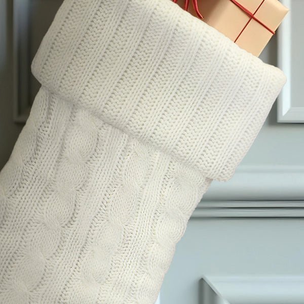 White Plush Cable Knit Stocking - Napa Valley Wildflower Co.
