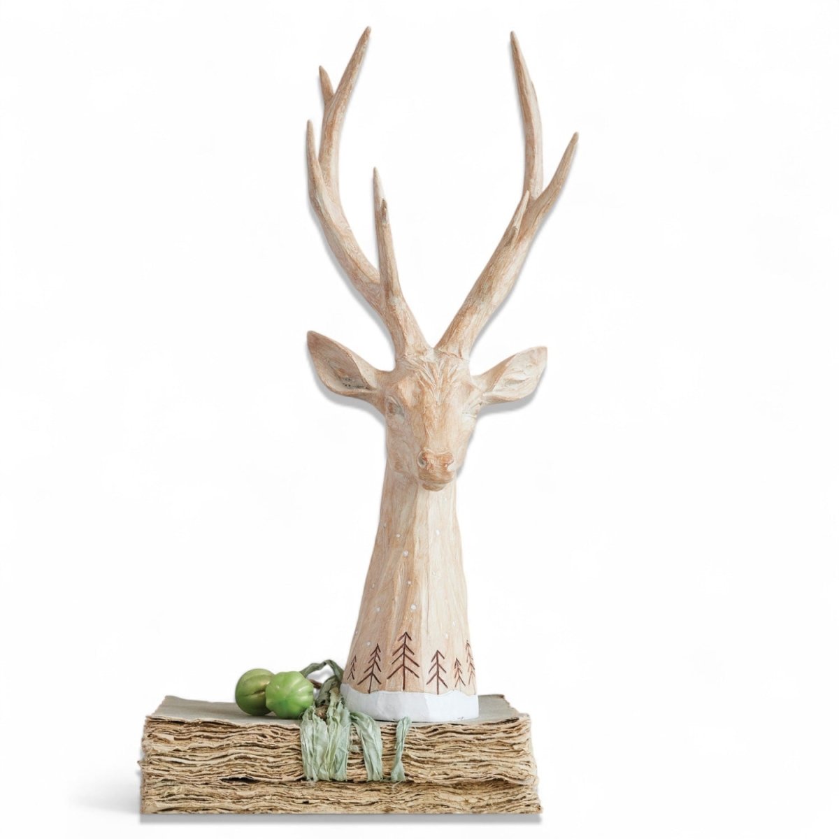 🦌 Whitewashed Resin Deer Head with Etched Tree Design🌲 - Napa Valley Wildflower Co.