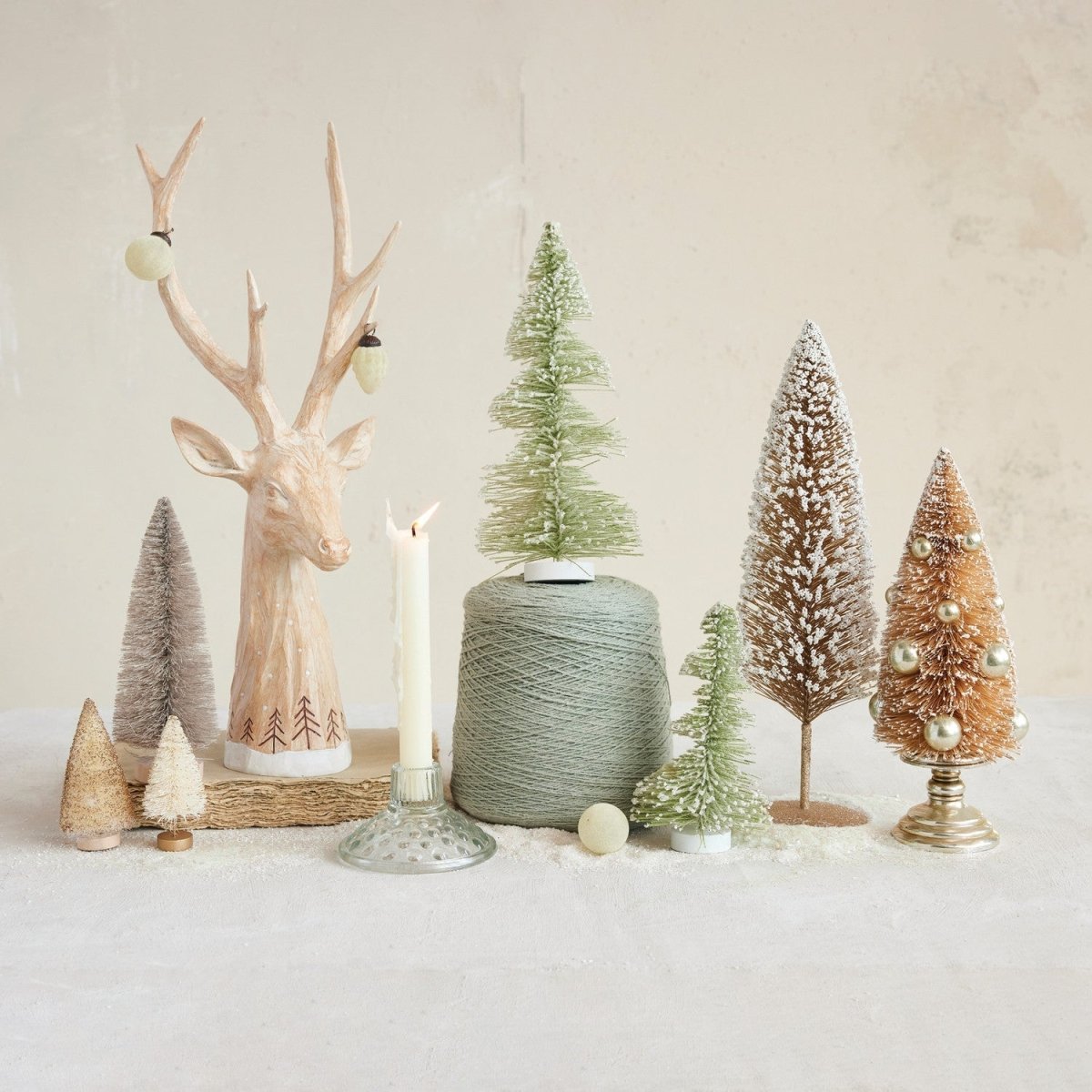 🦌 Whitewashed Resin Deer Head with Etched Tree Design🌲 - Napa Valley Wildflower Co.