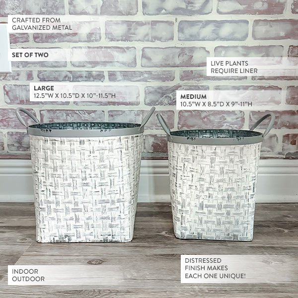 Whitewashed Woven Metal Baskets, Set of 2 - Napa Valley Wildflower Co.