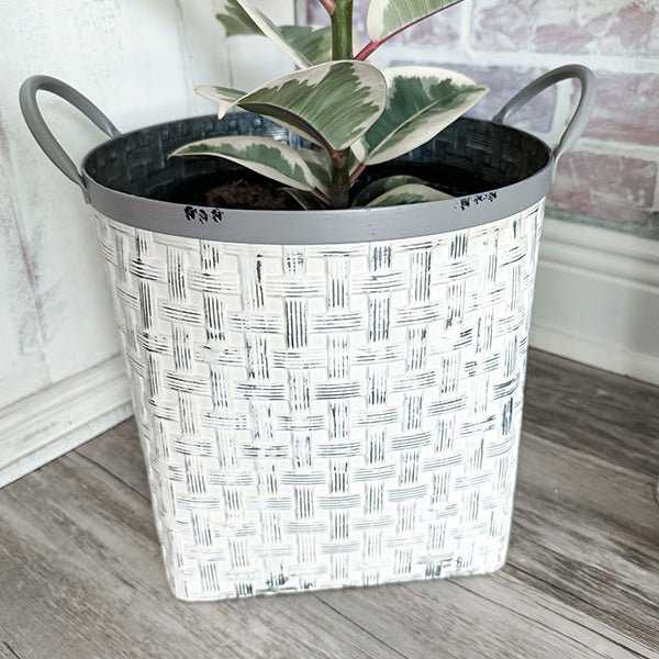 Whitewashed Woven Metal Baskets, Set of 2 - Napa Valley Wildflower Co.