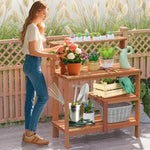 Wooden Garden Potting Bench Workstation – Outdoor Planting Table with Shelves - Napa Valley Wildflower Co.