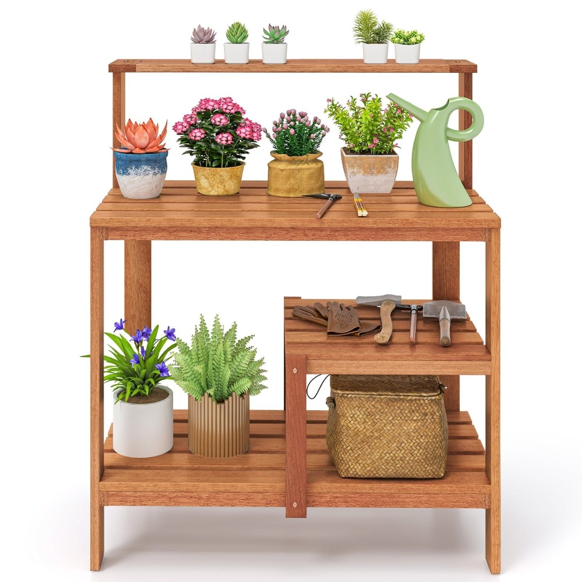 Wooden Garden Potting Bench Workstation – Outdoor Planting Table with Shelves - Napa Valley Wildflower Co.