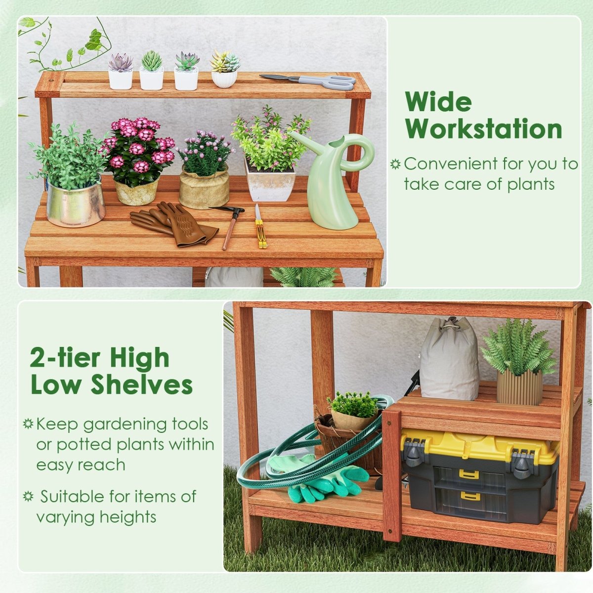 Wooden Garden Potting Bench Workstation – Outdoor Planting Table with Shelves - Napa Valley Wildflower Co.
