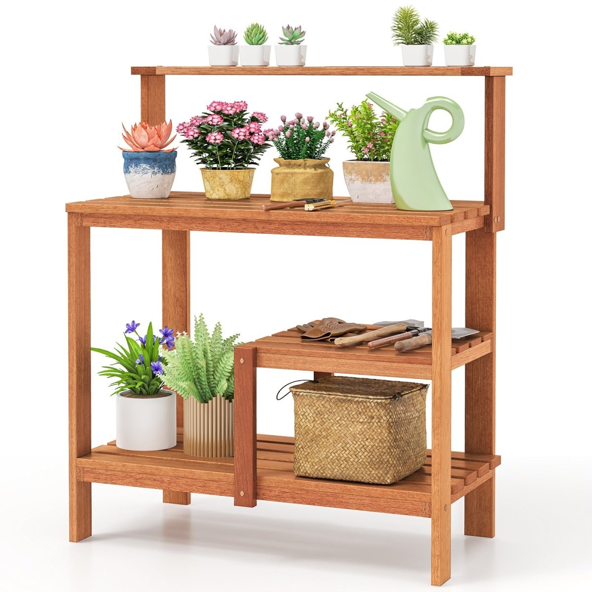 Wooden Garden Potting Bench Workstation – Outdoor Planting Table with Shelves - Napa Valley Wildflower Co.
