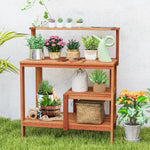 Wooden Garden Potting Bench Workstation – Outdoor Planting Table with Shelves - Napa Valley Wildflower Co.