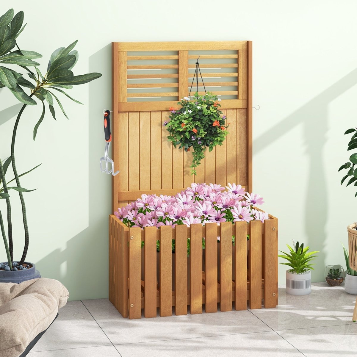 Wooden Raised Garden Bed with Privacy Screen – Outdoor Planter Box with Storage Shelf - Napa Valley Wildflower Co.