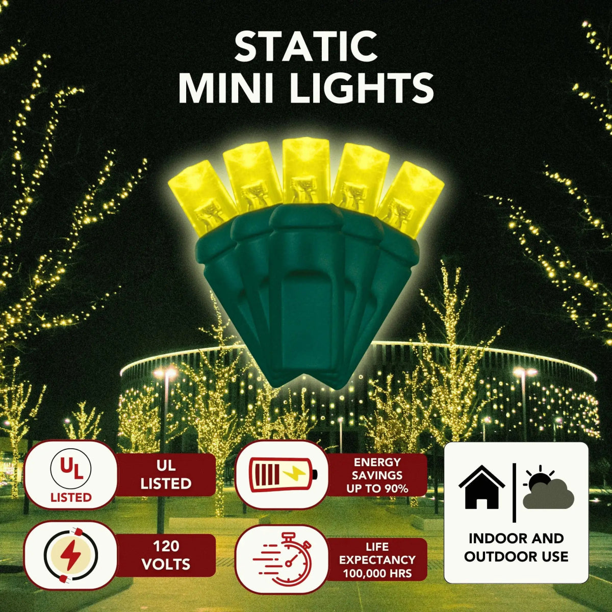 Yellow LED Mini Lights (5MM) - 25FT Green Wire - Napa Valley Wildflower Co.